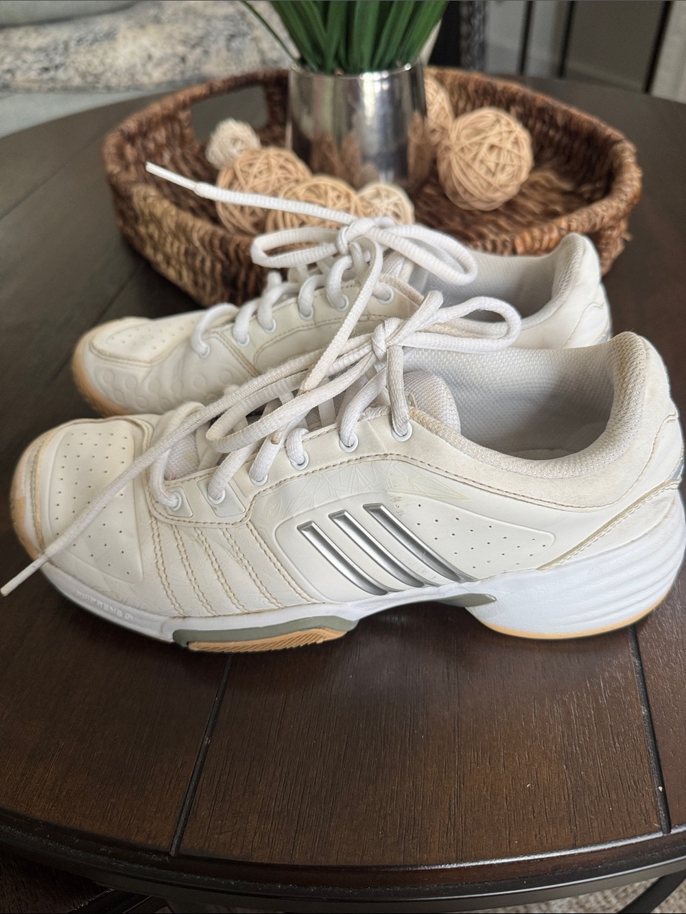 adidas Adiprene White and Silver Athletic Shoes